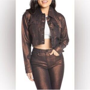 NEW Juicy Couture Purple Shimmer Metallic Bronze Cropped Jacket Retro Chic